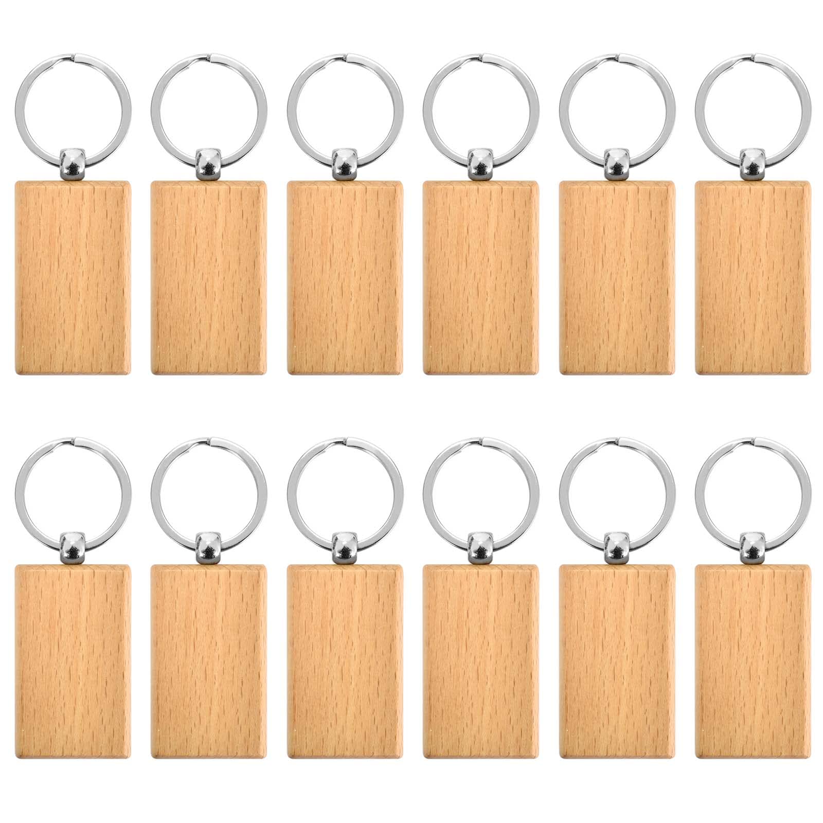 ZYFC 12 Pcs Rectangle Wooden Key Chain, Blank Natural Keyring with Split Ring, Personalized Key Tag for Gifts, DIY Crafts, Decoration, Pyrography