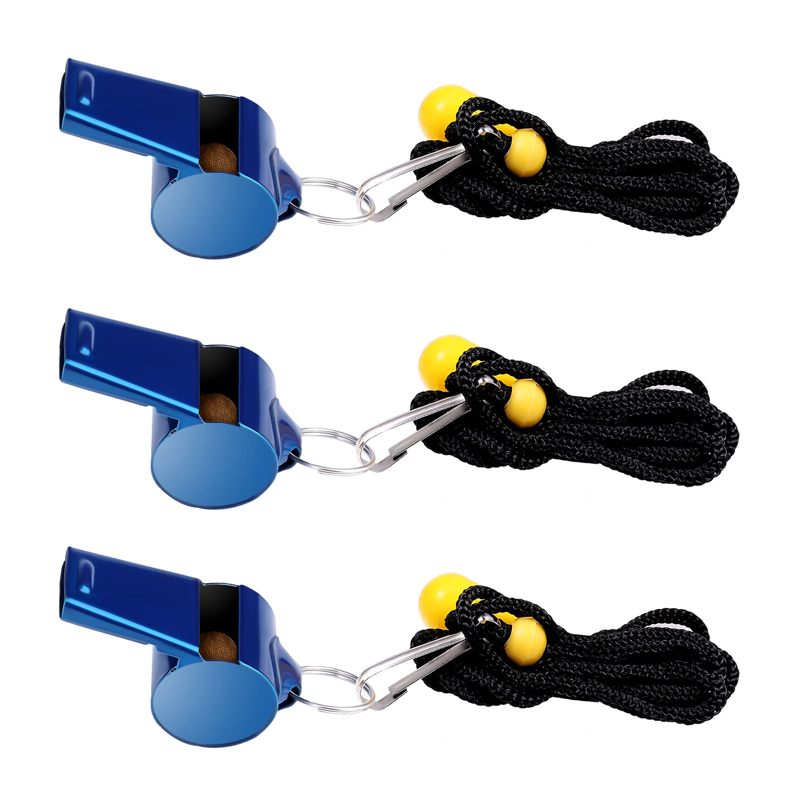 SAVITA 3pcs Stainless Steel Whistles with Lanyard, Super Loud Premium Metal Sports Whistles Bulk for Outdoor Activities PE Classes Coaches Polices Referees Teacher Emergency (Blue)