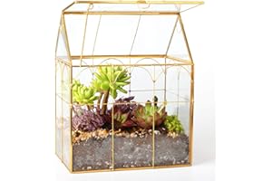 Glass Geometric Plant Terrarium,Succulent & Air Planter for Home Garden Office Decoration (Gold House)