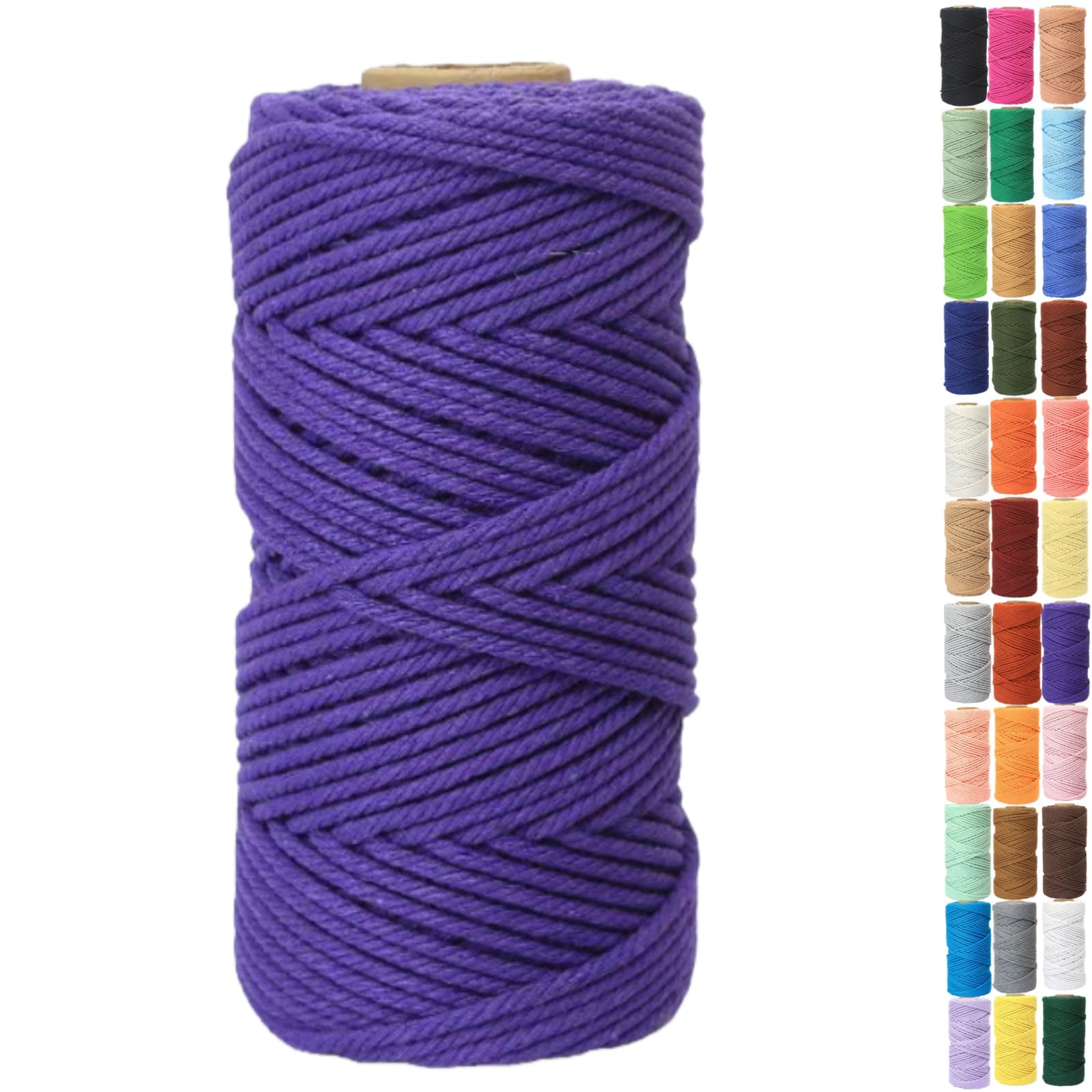 Binwat Macrame Cord Thick Natural Cotton Cord DIY Crafts Yarn Thread Twisted Spool Twine String Cotton Rope for Wall Hanging,Plant Hangers,Knitting,Decorative Projects 4mm x100m (Dark purple)