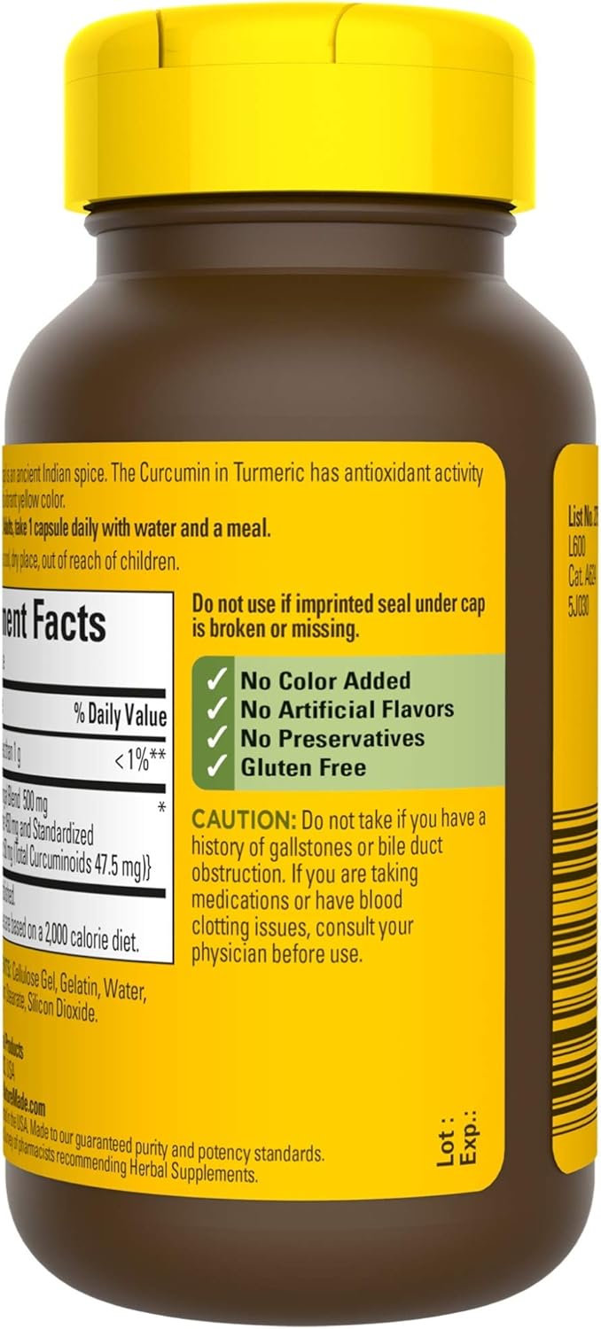 Nature Made Turmeric 500 mg Capsules, 60 Count for Antioxidant Support† (Packaging May Vary): Health & Personal Care