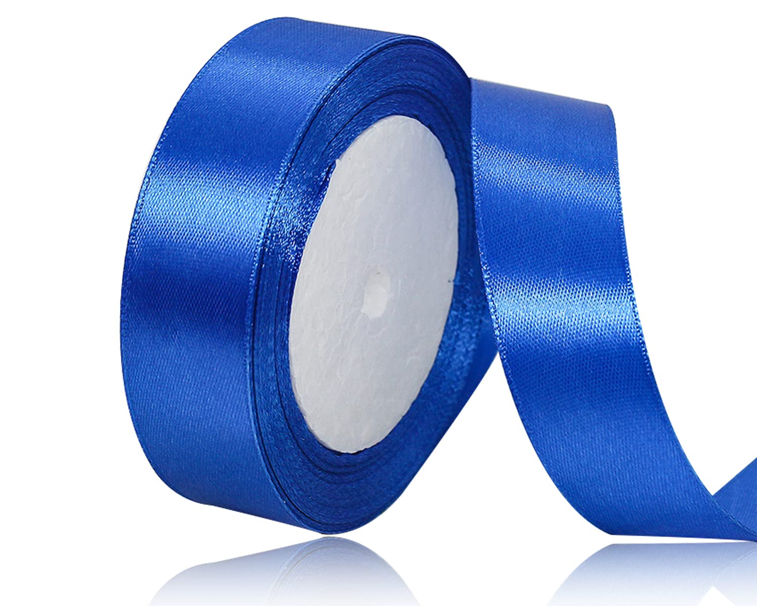 Blue Satin Ribbon 25mm x 22 Meters, Solid Colour Fabric Ribbon for Gift Wrapping, Crafting, Balloon, Sewing Project, Hair Bows, Bridal Bouquet, Wedding Favours Decoration