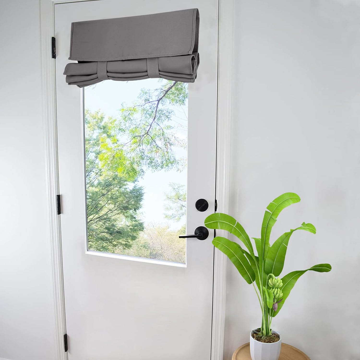 Outdoor Curtains - WdFour Door Curtains for Door Window, French Door Curtains for Privacy, Easy Installed Tricia Door Panels,Front Door Sidelight Curtain Tie up Shade, Washable Curtain 25W x 40L Inch Dark Gray, 1 Panel