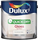 Dulux Quick Dry Gloss Paint Pure Brilliant White 2.5L Interior Exterior Wood view 1