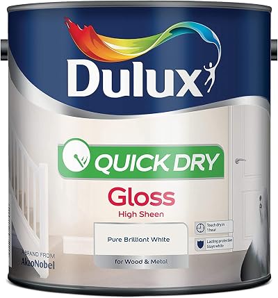 Dulux Quick Dry Gloss Paint Pure Brilliant White 2.5L Interior Exterior Wood