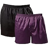 Men's Satin Boxers Shorts Silk Sleep Pajama Bottom Silk Boxers Comfortable Lounge Underwear with Button Fly