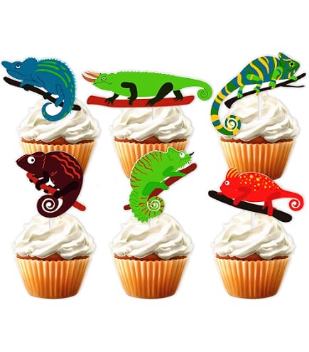 Cartoon-Cupcake-Topper Set – 18 Stück, Chamäleon-Motiv, Ca. 4,3–5,3 Cm Hoch, Für Reptilien-Party