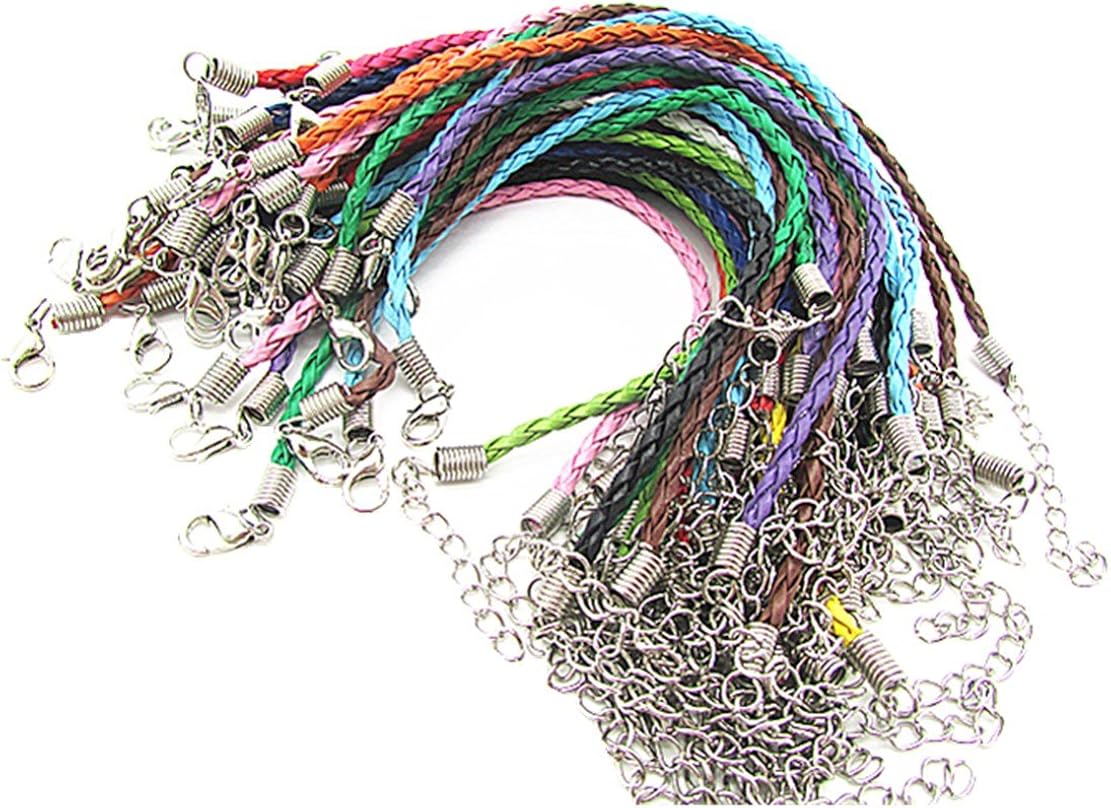 Wbang 20Pcs Mixcolor Round Folded Bolo Braided PU Leather Bracelet Cord Rope with Lobster Claw Clasp for Bracelets Jewelry Making DIY Handicrafts