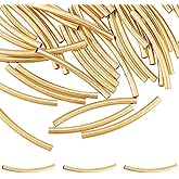 UNICRAFTALE 50Pcs 304 Stainless Steel Tube Beads Long Curved Tube Noodles Beads 25mm Golden Tube Spacer Beads Connector Loose Beads for DIY Wrist Bracelet Anklet Necklace Jewelry Making