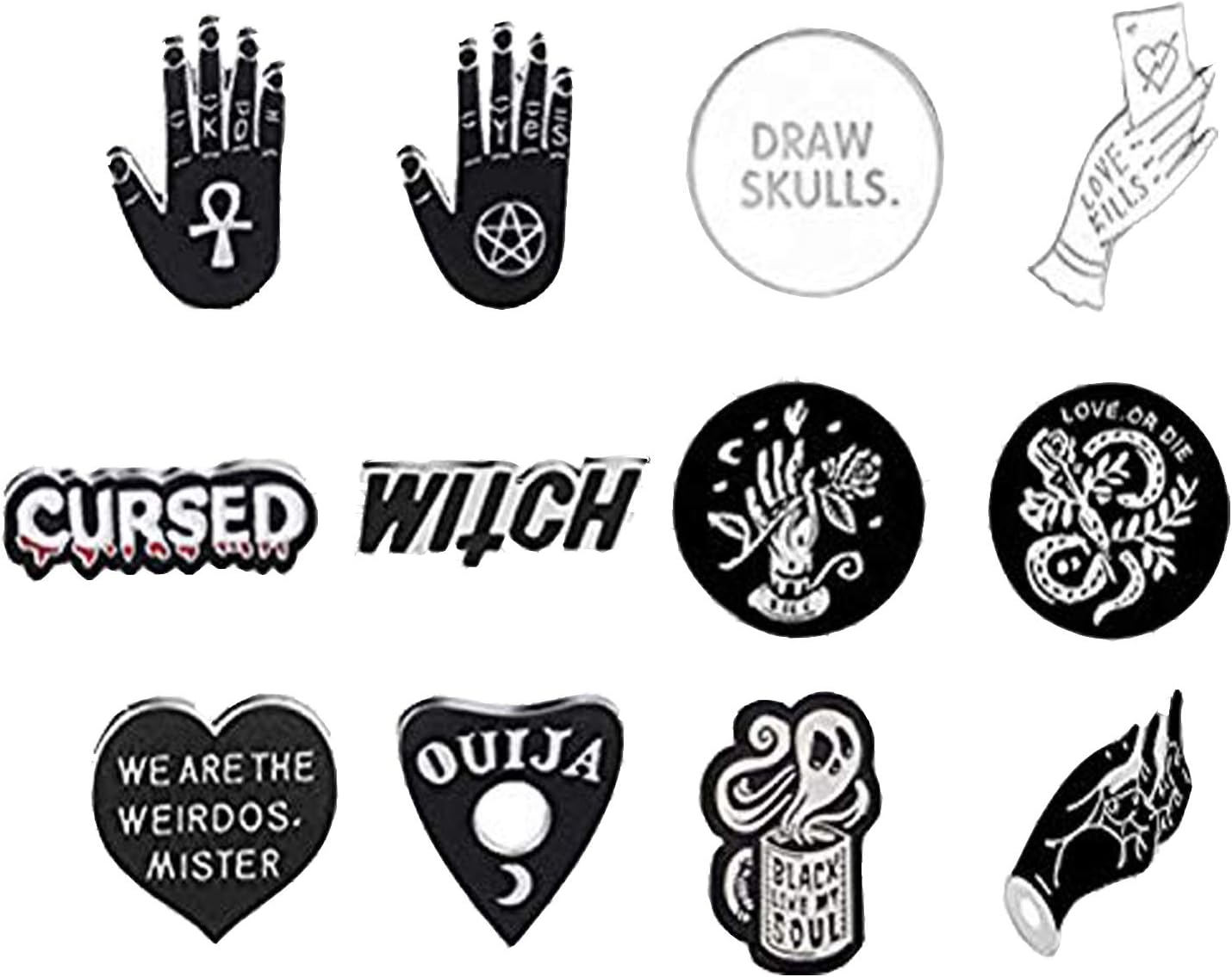 Ioffersuper 12 Pcs Enamel Witch Punk Cartoon Different Design Brooch Pin for Children Women Costume Collar Bag Badge Decor