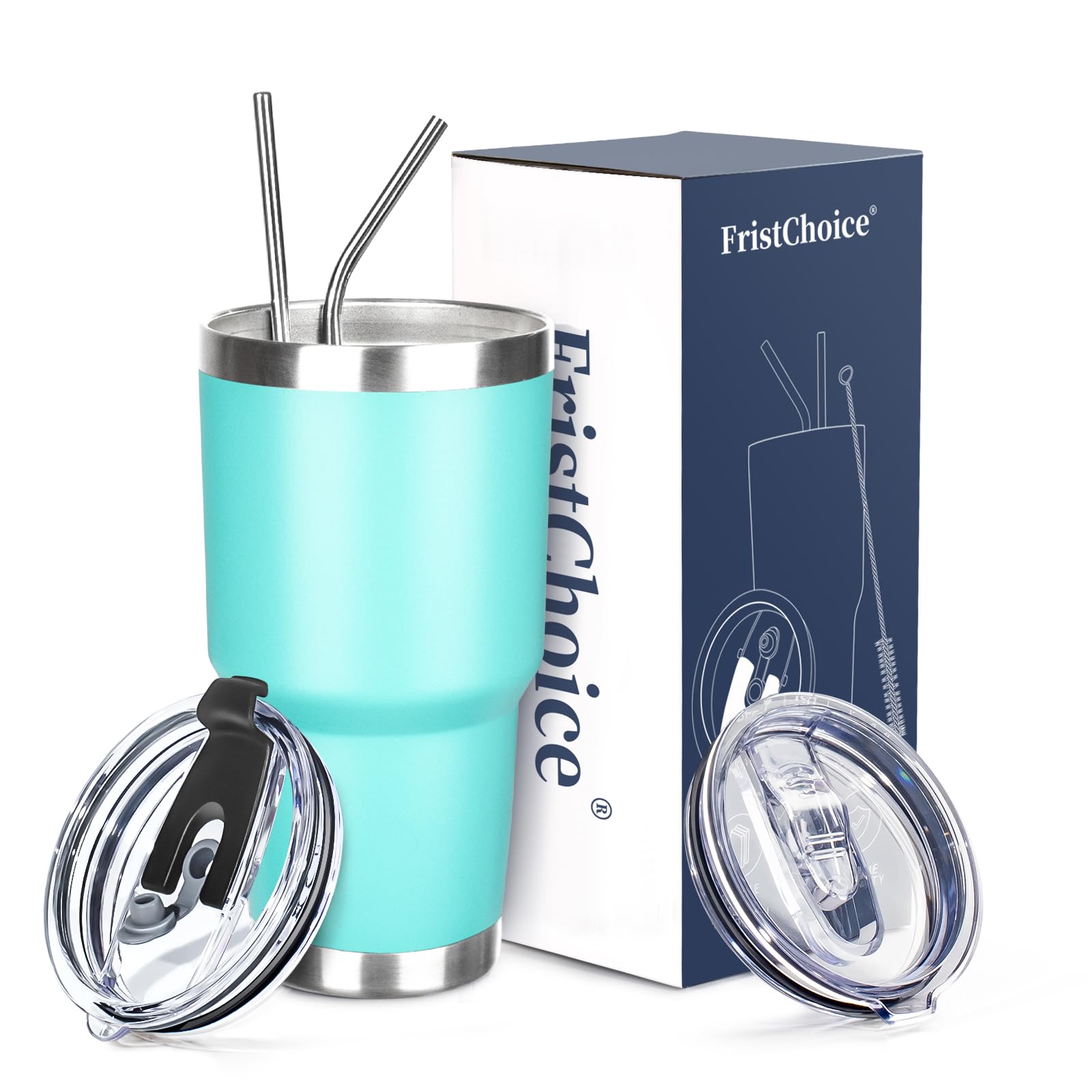 Photo 1 of FristChoice 30 oz Tumbler with Lids and Straws Double Wall Vacuum Insulated Tumbler Cup,Stainless Steel Leak-proof Thermal Tumbler Powder Coated Travel Coffee Mug for Cold and Hot Drinks,Teal