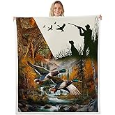 Erosebridal Duck Hunting Throw Blanket - Wild Animal Mallard Theme Fleece 50"x60" - Dog Hunter Wildlife Flying Fuzzy Sherpa for Rustic Farmhouse