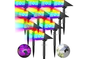 Katipeal Solar Color Changing RGB Spot Lights Outdoor, 10 Pack/7 Lighting Modes Multicolor Outdoor Lights for Yard Waterproof IP68, Halloween Christmas Solar Landscape Powered Lights Garden Pathway