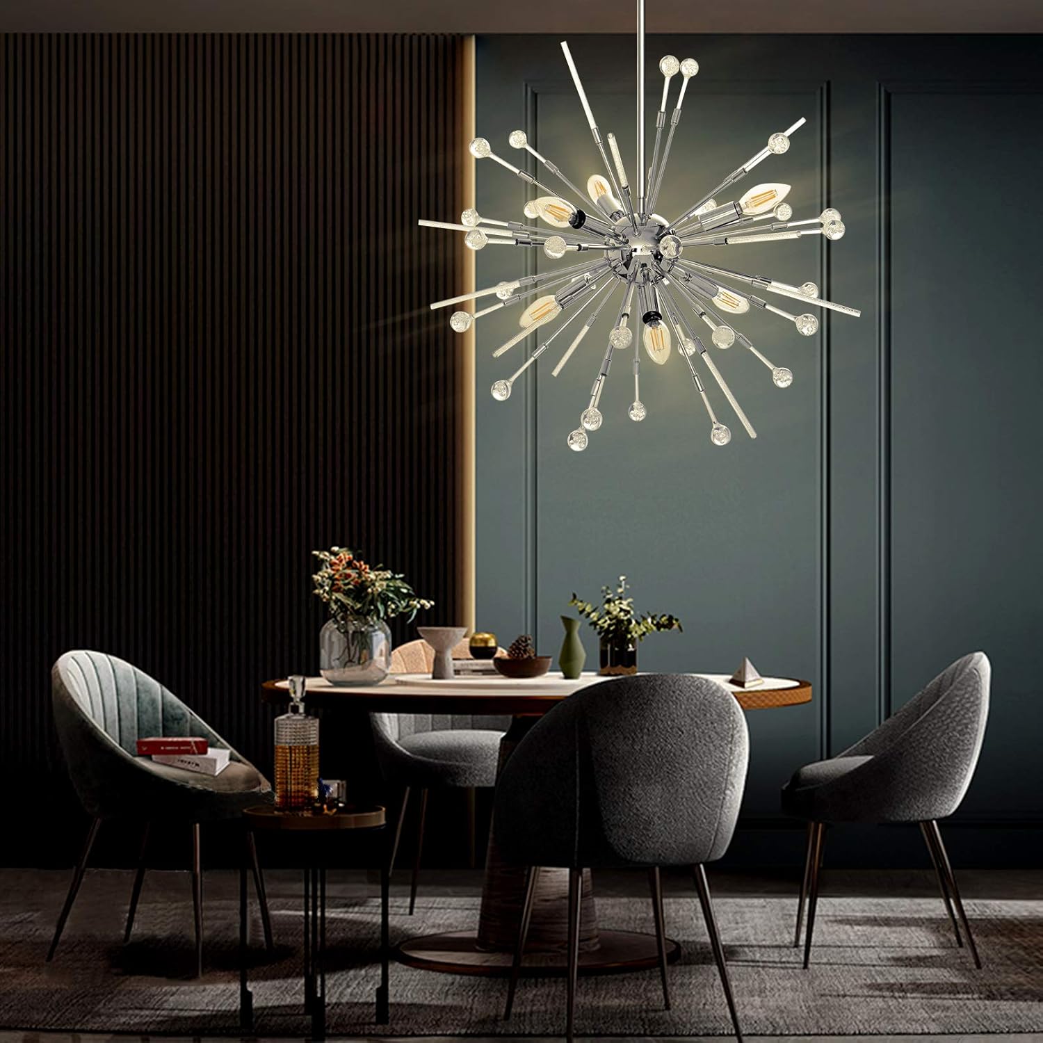 Modern Firework Chandeliers 6-Light Bulbs Sputnik Ceiling Light Fixture,Lucalda Adjustable Rods Globe Fireworks Pendant Lighting Fixture for Living Room, Bedroom,Kitchen,Hallway,Dining Room,Porch: Home Improvement