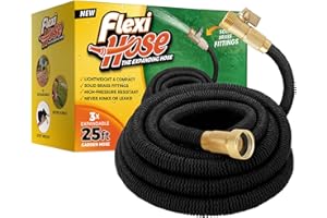Flexi Hose Lightweight Expandable Garden Hose, No-Kink Flexibility, 3/4 Inch Solid Brass Fittings and Double Latex Core (25ft, Black)