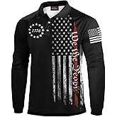Mainfini Men's Tactical USA 1776 Long Sleeve Patriotic Golf Khaki