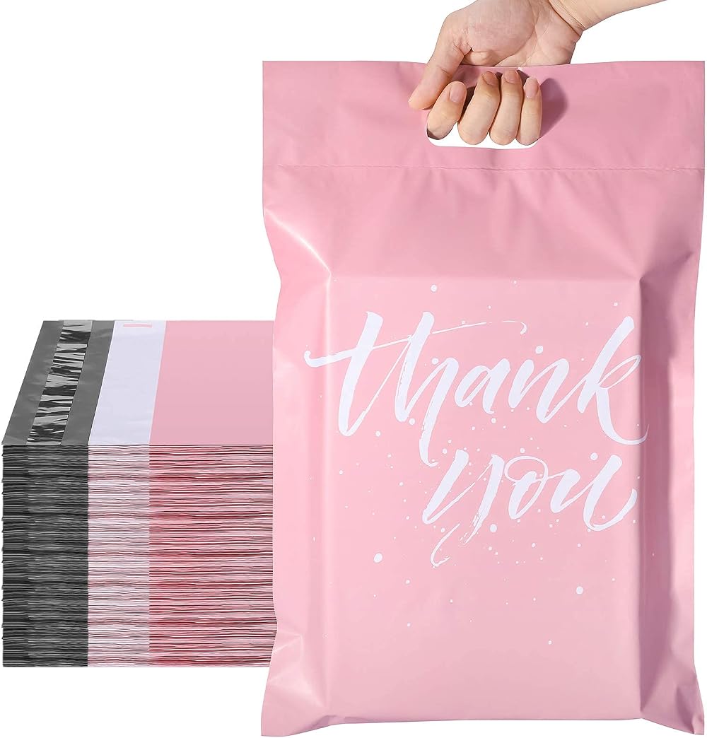 Switory 100Pcs Parcel Bags 262x330mm Pink with Handle Self Seal Mailing Bags