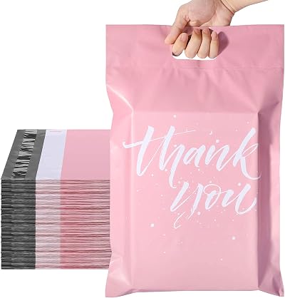 Switory 100Pcs Parcel Bags 262x330mm Pink with Handle Self Seal Mailing Bags