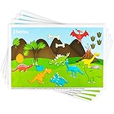 Disposable Stick-on Placemats 40 Pack for Baby & Kids, Toddler Placemats in Reusable Pouch 12" x 18" (Light Green Dinosaurs)