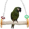 Sweet Feet and Beak Roll Bird Swing - Pumice Perch Bird Toys Trims Nails and Beaks, Safe and Non-Toxic Bird Cage Accessories for Small and Large Birds, Swinging Toys Birds Will Love, Large 10.5 Inches