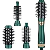Sinperne 3 in 1 Hair Dryer & Volumizer, Ceramic Negative Ion Curling Dryer Styler with 3 Interchangerable Brush Heads (Green)