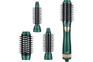 SINPERNE Hot Air Brush, Hair Dryer Brush, 3 in 1 Interchangerable Hair Dryer & Volumizer, Ceramic Negative Ion Curling Dryer Styler Brush with 3 Brush Heads (Green)