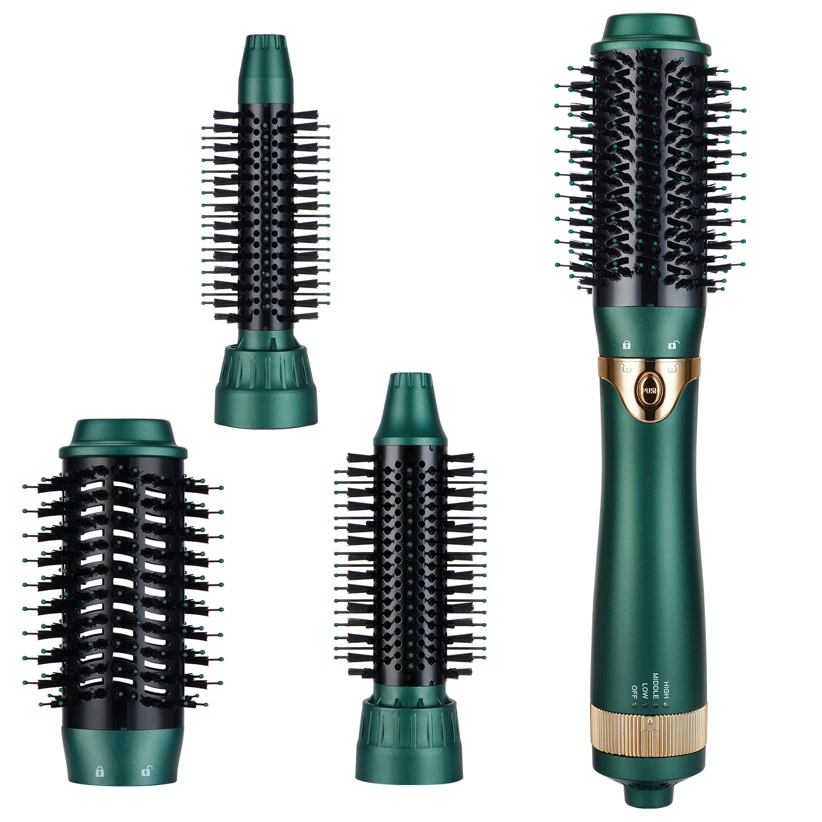 Photo 1 of Sinperne 3 in 1 Hair Dryer & Volumizer, Ceramic Negative Ion Curling Dryer Styler with 3 Interchangerable Brush Heads (Green)