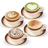 DUJUST Cappuccino Cups Set of 4 (8oz), Ceramic Cappuccino Mugs with Saucers, Spoons & Metal Stand, Latte Cup Set for Latte, Espresso & Americano, Gift Package