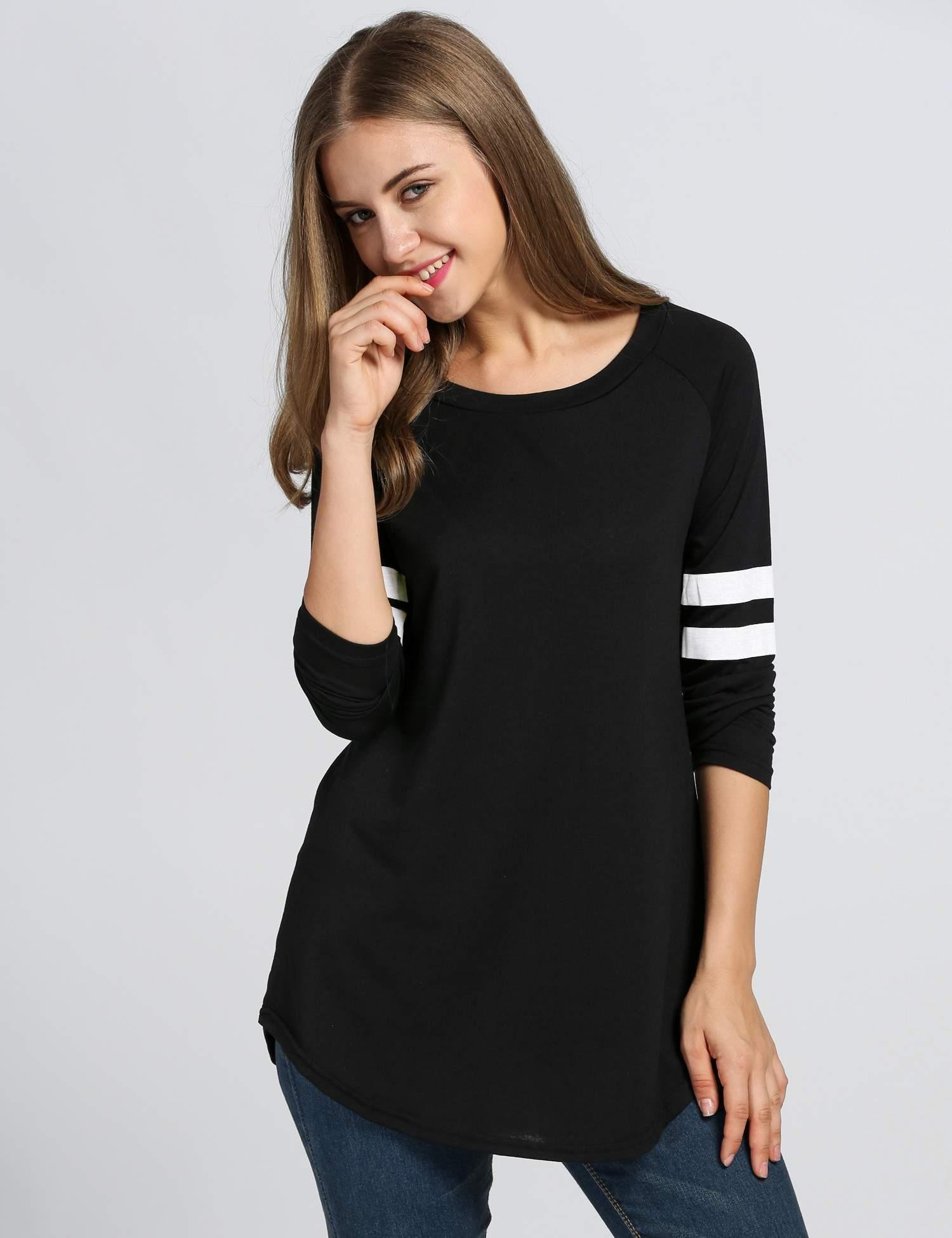 etuoji Fashion Women T-Shirt Baseball Long Blouse Casual Long Sleeve