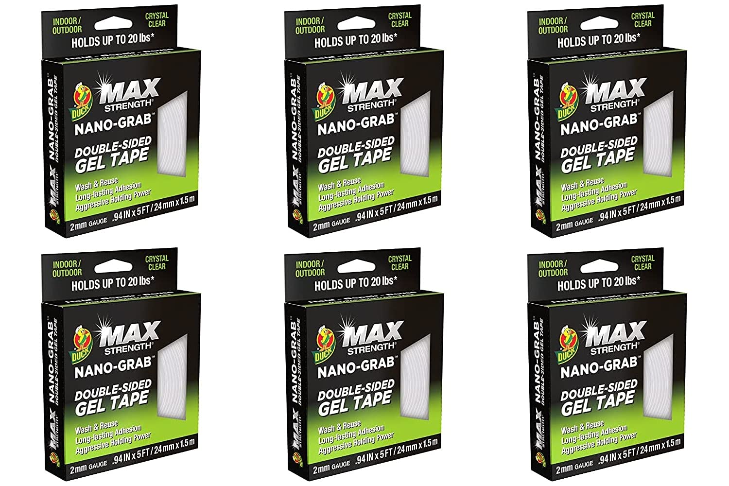 Duck Tape Max Strength Nano Grab Gel Double Sided Tape, Pack of 6