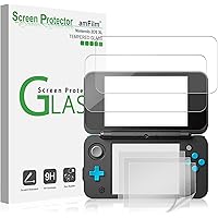 Nintendo 2DS XL Screen Protector Pack, amFilm [2 GLASS Top, 4 PET Bottom] High Quality Screen Protectors for New Nintendo 2DS XL 2017 (6 Protectors in Package)