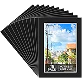 Prudiut 15 Pack 5x7 Black Picture Mats, Frame Mattes for 4x6 Pictures Display Photo Frame Mat Core Bevel Cut Mat Board Show Kit for Photos, Prints, Artworks
