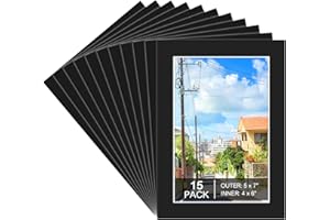 Prudiut 15 Pack 5x7 Black Picture Mats, Frame Mattes for 4x6 Pictures Display Photo Frame Mat Core Bevel Cut Mat Board Show Kit for Photos, Prints, Artworks