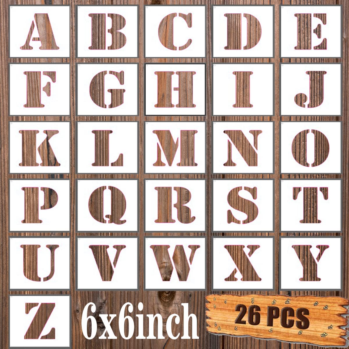 BTORER 6 Inch Letter Stencils Symbol Alphabet Craft Templates, 26Pcs Reusable Plastic Letter Decoration Art Templates Interlocking Stencil Kit for Wood, Wall, Fabric, Rock, Chalkboard, DIY Signage