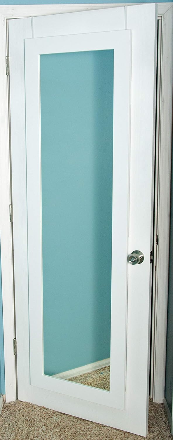 BrandtWorks BM3THINH Modern Over The Door Full Length Dressing Mirror Matte White or Home Décor