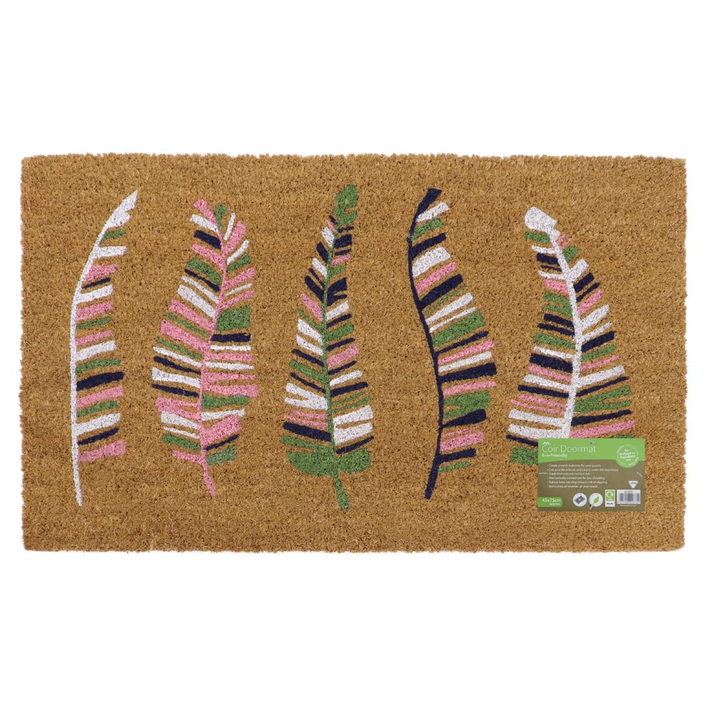 JVL Latex Backed Coir Door Mat, Feathers, Natural, 45 x 75 cm Approx, (02-886)