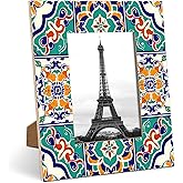 Mintoprints Mexican 4x6 Picture Frame, Mexican Tile Wood Photo Frame for Table Top Display Horizontal Display or Wall Mounting Vertical Picture Frame