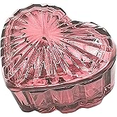 WHSLILR Glass Jewelry Box Heart Shape Cute Box for Storage Ring Earring Trinket Vintage Jewelry Organizer Decorative Gift for Women Girls, 3.5x2.95x1.7 IN-GRB006-Red