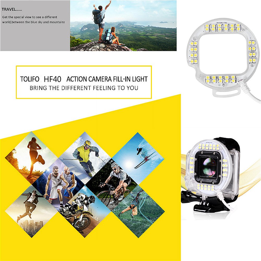 Tolifo 38 LED USB Port Ring Shooting Night Flash Light is compatible with GoPro Hero 4 Session.