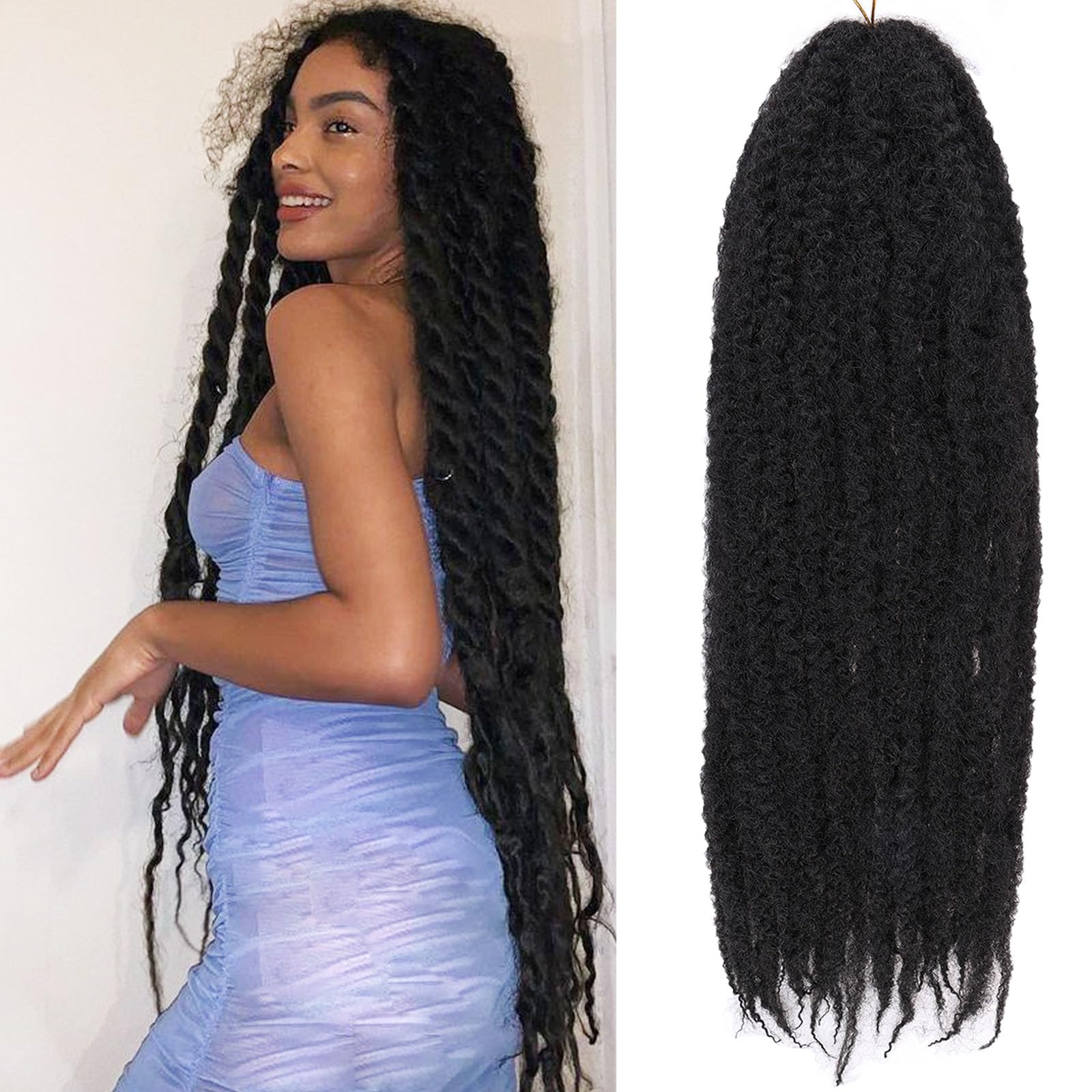 Samtress 30 Inch Marley Twist Braiding Hair 8 Packs Long Springy Afro Kinky Marley Hair Crochet Braids Natural Black Pre-Separated Soft Twist Braiding Hair Extension for Women (Black) — image 1