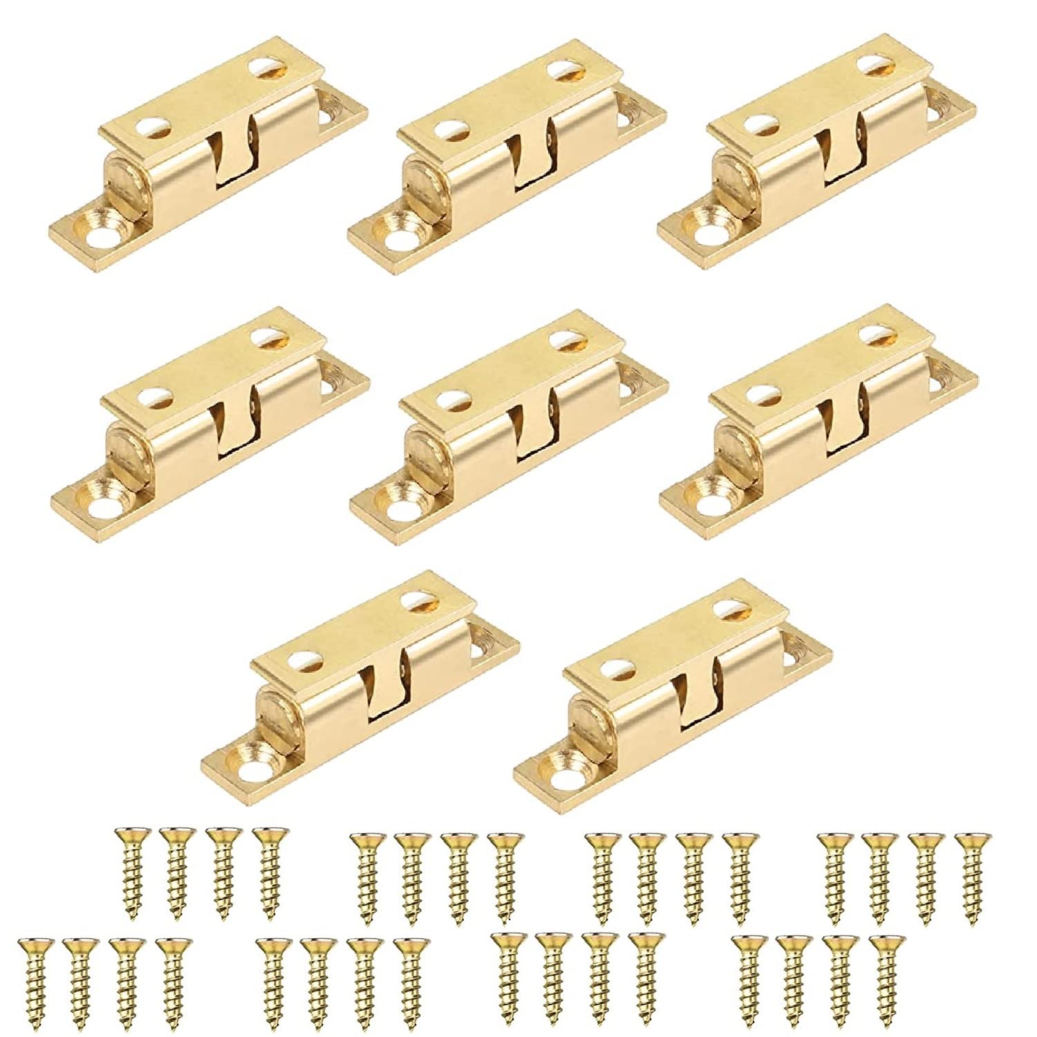 TERF® Heavy Duty Polished Brass Double Ball Catch 50mm Tension Catch Latch Furniture Lock With Fixing Screw for Cabinet Kitchen Bathroom Cupboards Wardrobes Drawer - Pack of 8