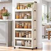 FoldTrend 5-Tier Foldable PP Storage Cabinet with Wheels and Clear Doors | Large Capacity Pantry Organizer for Snacks, Towels and Books, Tool-free Setup for Kitchens, Living Rooms and Apartments