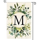 AVOIN colorlife Monogram Letter M Floral Garden Flag 12x18 Inch Double Sided Outside, Family Last Name Initial Yard Outdoor Decoration