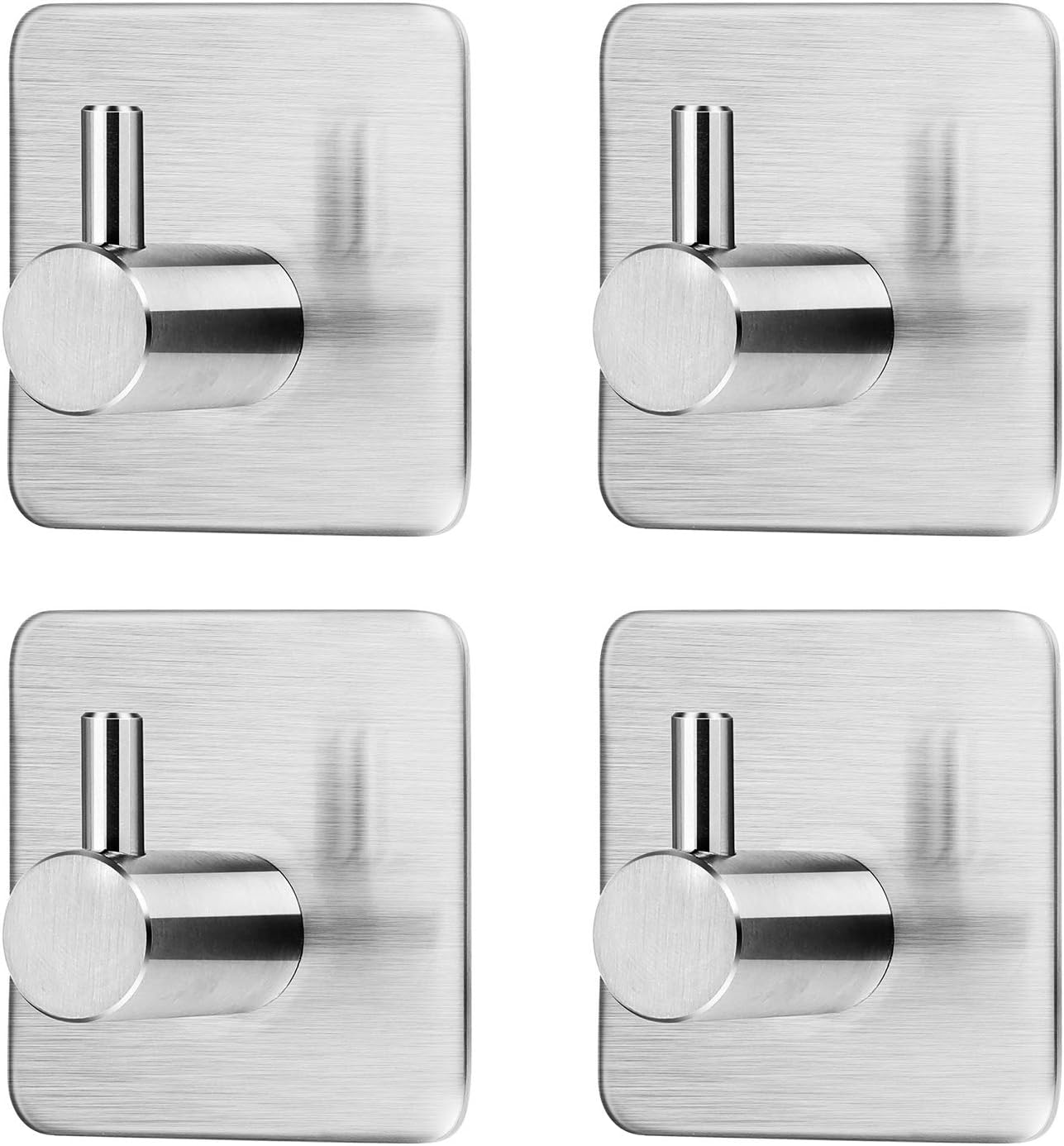 YUERSEAK Adhesive Hooks Stick on Hooks Heavy Duty Wall Hooks Hangers Without Nails in Bathroom Kitchen Home Door Closet Cabinet for Hanging Towers Keys Aprons Decoration Wires-Stainless Steel-4 Packs