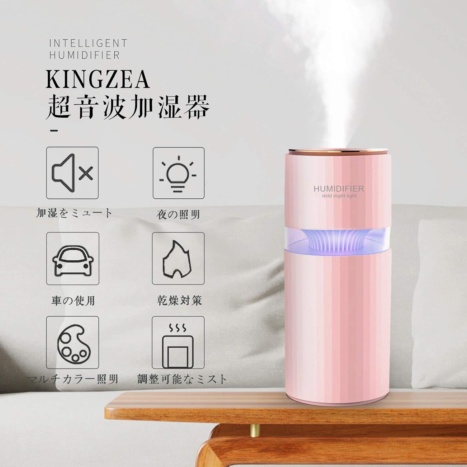 Amazon 加湿器 卓上 超音波式 超静音 大容量 400ml 空気浄化機 ミニ加湿器 卓上加湿器 車載加湿器 小型加湿器 7色ledライト オフィス 子供部屋 花粉対策に 乾燥防止 空焚き防止 小型 持ち運び便利 ホワイト ピンク 加湿器 通販