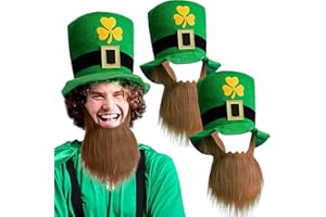 iGeeKid 2 Pcs St Patricks Party Hats Accessories Green Leprechauns Top Hats With Beard for Men Women Irish Day Costume Party Favors