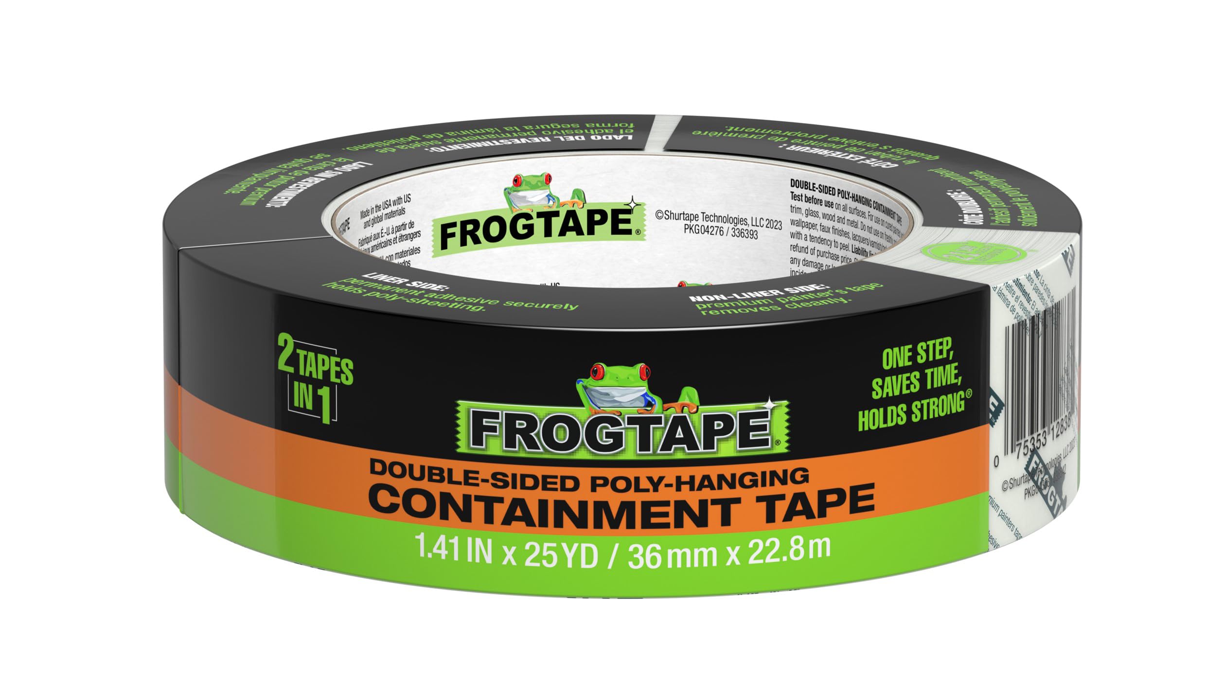Frog Tape Double-Sided Masking Tape for Painting, Sticks to Plastic Dust Sheets, Drop Cloth, Drape for Containment and Surface Protection Whilst Decorating, Two Tapes in One 36mm x 22.8m