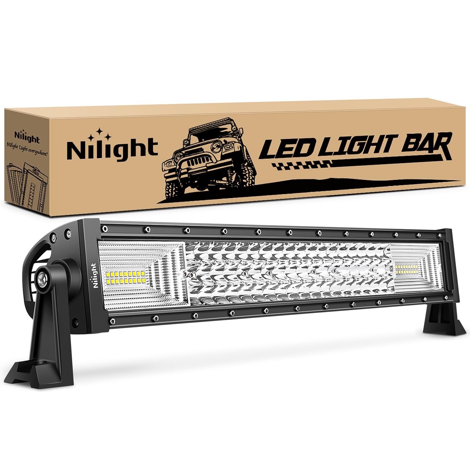 Nilight Barra de luz LED de 22 pulgadas, 270 W, combo de punto de inundación, lámpara de conducción de triple fila, parachoques de techo, luces de trabajo LED todoterreno, cápsulas para furgoneta, camper, vagón, camioneta, carrito de golf, ATV, UTV, SUV, 