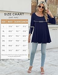 JollieLovin Womens 3/4 Sleeve Loose Fit Swing Tunic