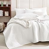 Sanracie Stonewashed Oversized King Quilt(120"x120"), Cotton Milk White California King Quilt Coverlet Sets 3Pcs Ultra Soft Crinkle Cross Stitch Bedspreads Sets for All Season